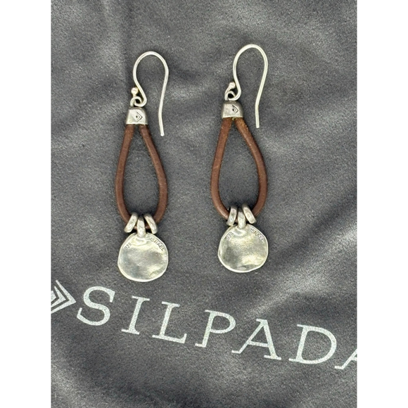 Vintage HTF Silpada "Prairie Girl" Earrings W2179 .925 Sterling Silver Leather - Picture 5 of 5